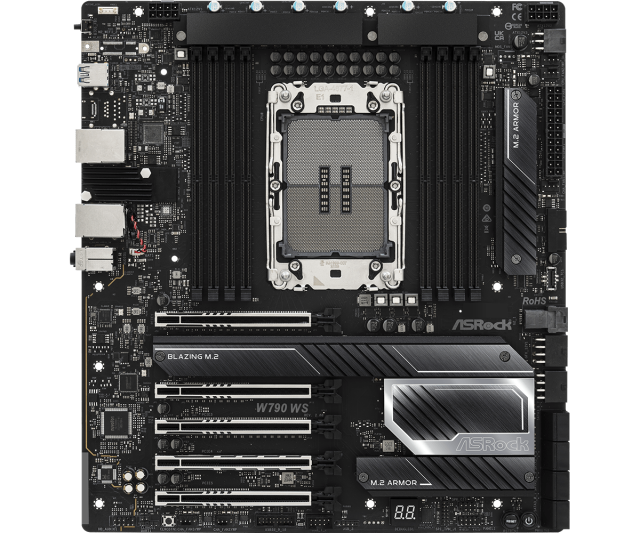 Дънна платка за сървър ASRock W790 WS R2.0, W790, LGA4677, DDR5, 8x SATA 6Gb/s, 4 x M.2 Blazing, 1 x U.2 mini SAS, 1x USB 3.2 Gen 2x2 Type-C, 2x USB 3.2 Gen 2 Type-A, E-ATX