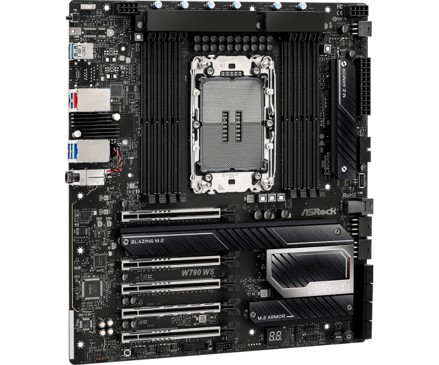 Дънна платка за сървър ASRock W790 WS R2.0, W790, LGA4677, DDR5, 8x SATA 6Gb/s, 4 x M.2 Blazing, 1 x U.2 mini SAS, 1x USB 3.2 Gen 2x2 Type-C, 2x USB 3.2 Gen 2 Type-A, E-ATX