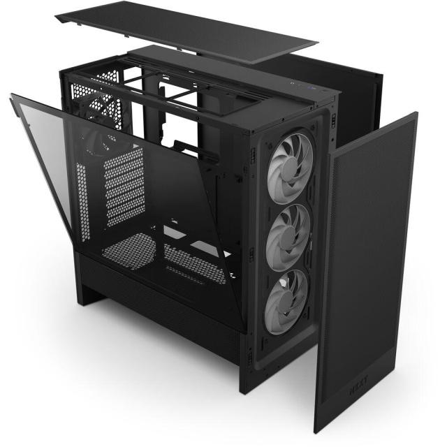 Кутия NZXT H5 Flow RGB 2024 Black, Mid-Tower, 1 x USB 3.2 Type-A, 1 x USB 3.2 Gen 2x2 Type-C, 1 x Audio Jack, E-ATX (Up to 277 mm wide), ATX, Micro-ATX, Mini-ITX