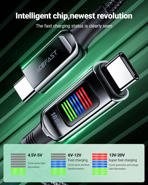 Acefast Кабел USB-C to USB-C Cable 100W 1.2m with LED display - C7-03 - Black