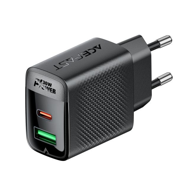 Acefast Универсално зарядно за стена Charger Wall GaN PD 30W - A98 - USB-C x 1, USB-A x 1, Black