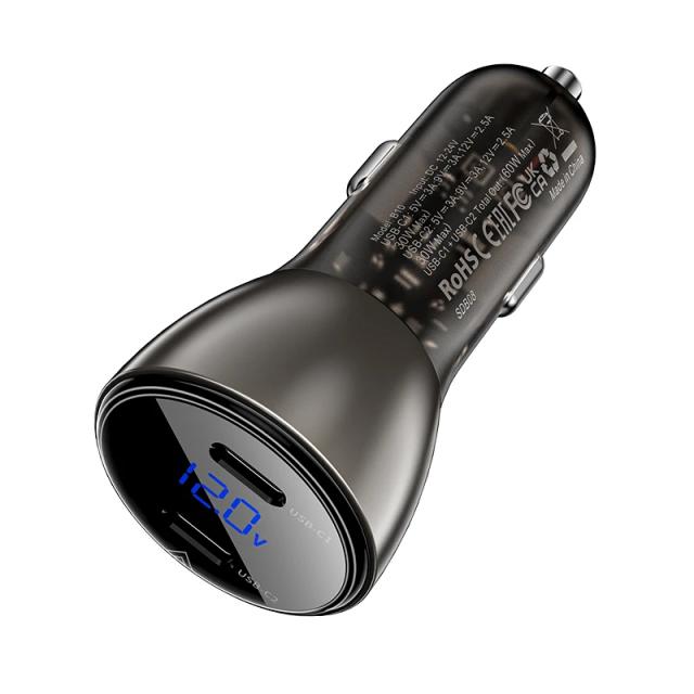 Acefast зарядно за кола Fast Charger Car PD3.0 60W - B10 - USB-C x 2, Metal, Black