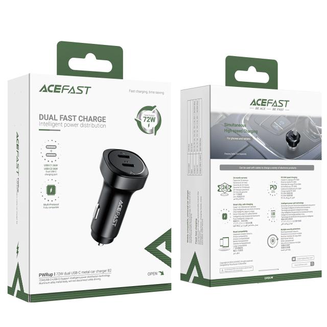 Acefast зарядно за кола Fast Charger Car PD3.0 72W - B2 - USB-C x 2, Black