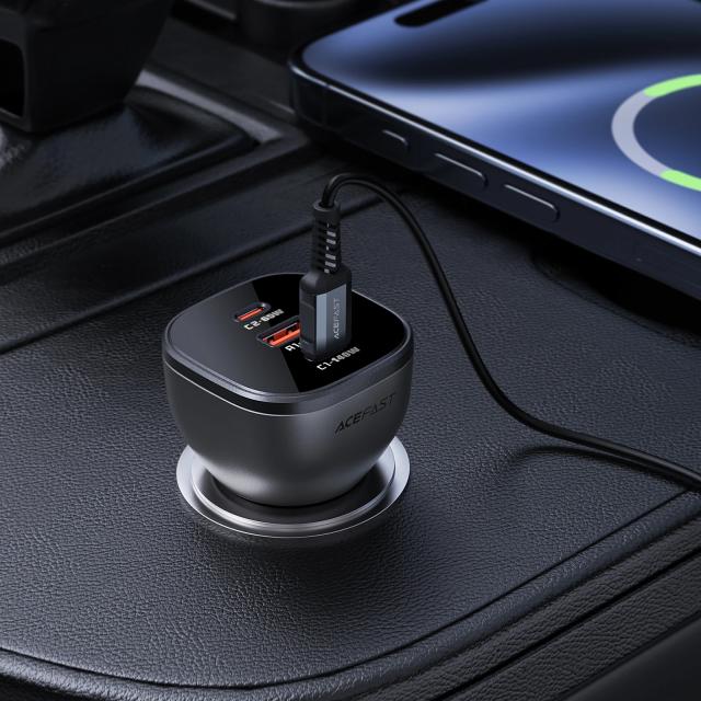 Acefast зарядно за кола Fast Charger Car PD3.1 165W - B14 - USB-C x 2, USB-A x 1, Black