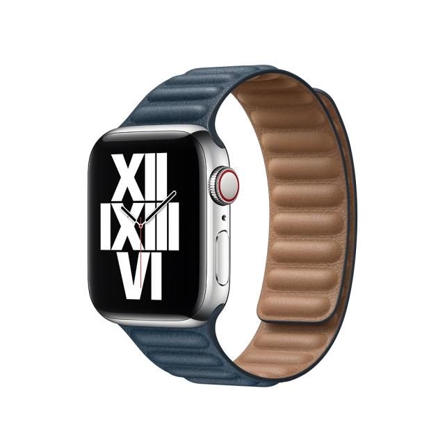 Каишка за часовник Apple Watch 40mm Band: Baltic Blue Leather Link - Large (Seasonal Fall 2020)