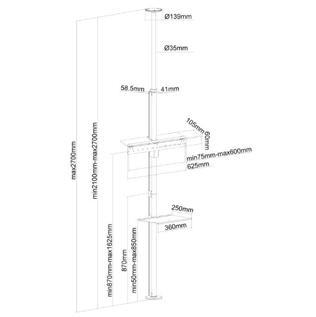 Стойка Neomounts by NewStar Flat Screen Ceiling to Floor Mount (Height: 210-270 cm)