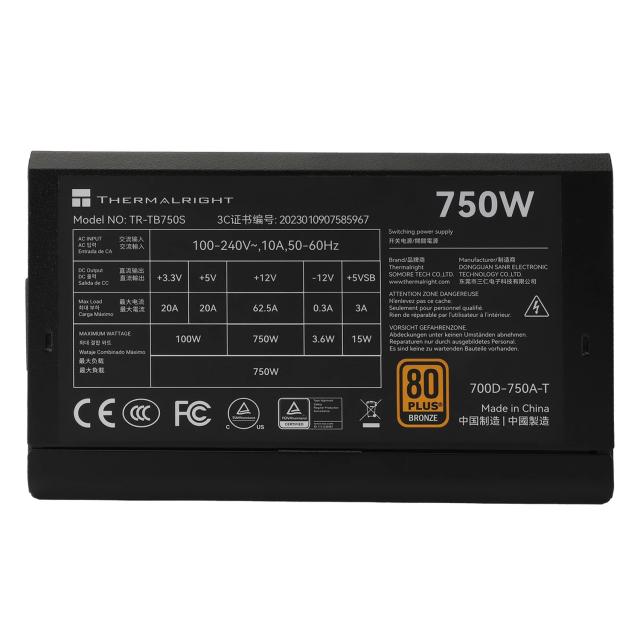 Захранване Thermalright TR-TB-750S, 750W, Active PFC, ATX 3.0, 80 PLUS BRONZE