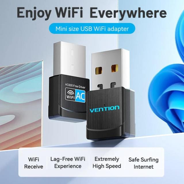 Vention безжичен адаптер WiFi USB adapter Dual Band, 650Mbps, Black
