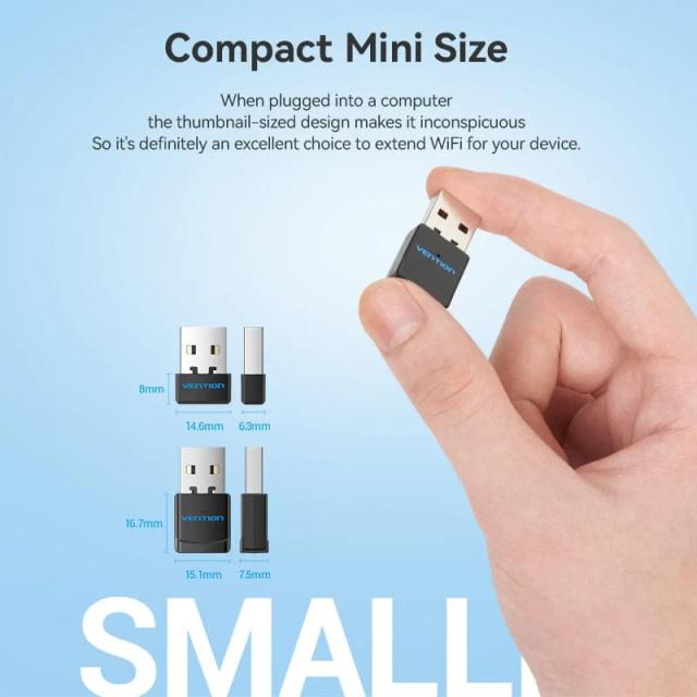 Vention безжичен адаптер WiFi USB adapter Dual Band, 650Mbps, Black
