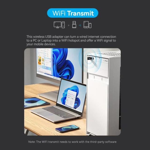 Vention безжичен адаптер WiFi USB adapter Dual Band, 650Mbps, Black