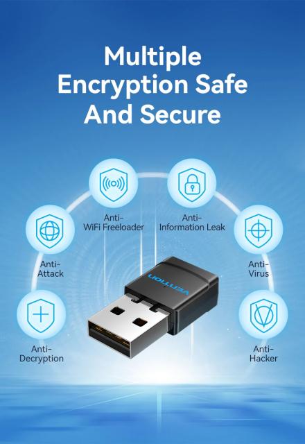 Vention безжичен адаптер WiFi USB adapter Dual Band, 650Mbps, Black