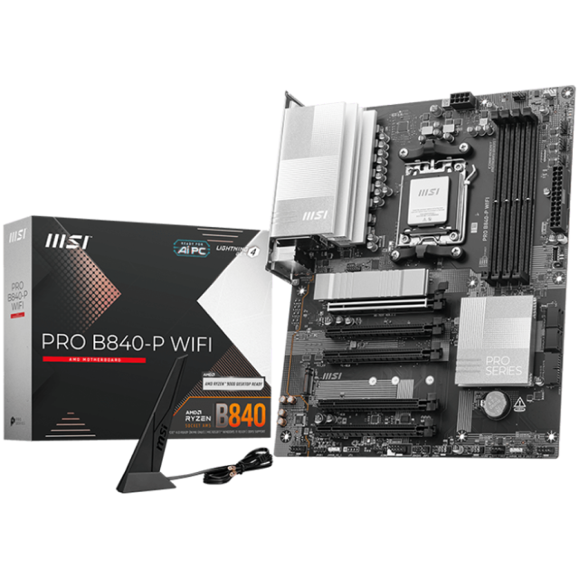 Дънна платка MSI PRO B840-P WIFI, AM5, 4x DDR5, 2x M.2, 4x SATA 6G, Wi-Fi 7, Bluetooth 5.4, HDMI, ATX