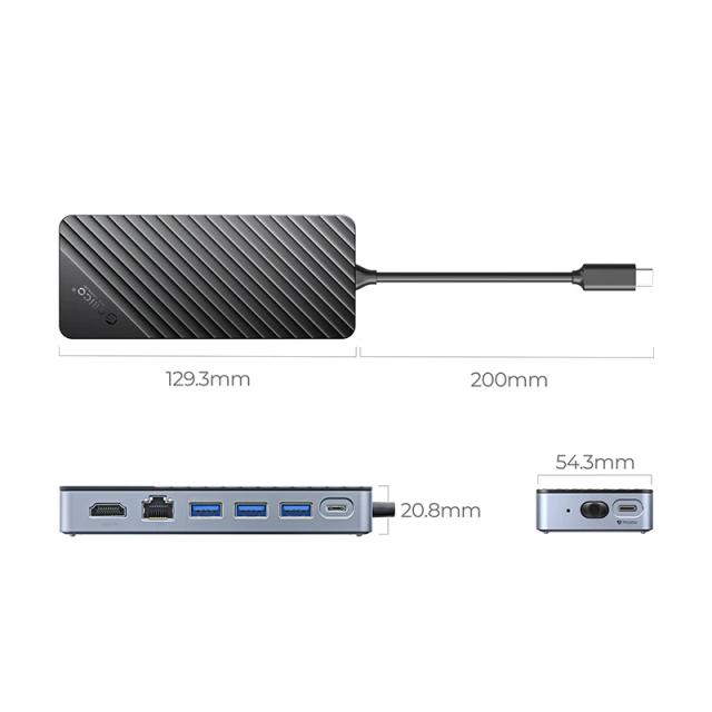 Докинг станция Orico M.2 SATA/NVMe - HDMI, USB3.2-A x 1, USB-C (10Gbps) x 1,USB-C (PD100W), USB2.0-A x 2, LAN