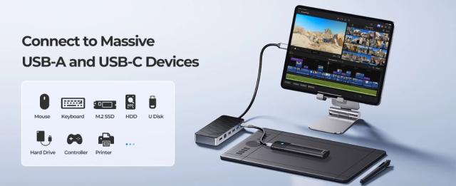 Докинг станция Orico M.2 SATA/NVMe - HDMI, USB3.2-A x 1, USB-C (10Gbps) x 1,USB-C (PD100W), USB2.0-A x 2, LAN