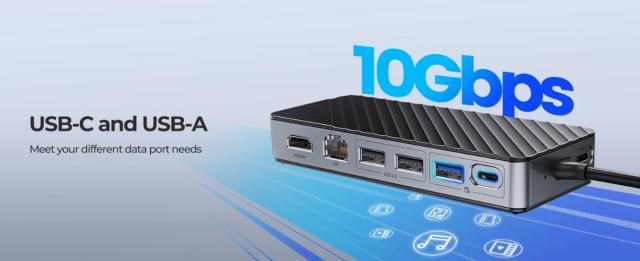 Докинг станция Orico M.2 SATA/NVMe - HDMI, USB3.2-A x 1, USB-C (10Gbps) x 1,USB-C (PD100W), USB2.0-A x 2, LAN