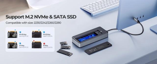 Докинг станция Orico M.2 SATA/NVMe - HDMI, USB3.2-A x 2, USB-C (10Gbps) x 1,USB-C (PD100W), SD/TF