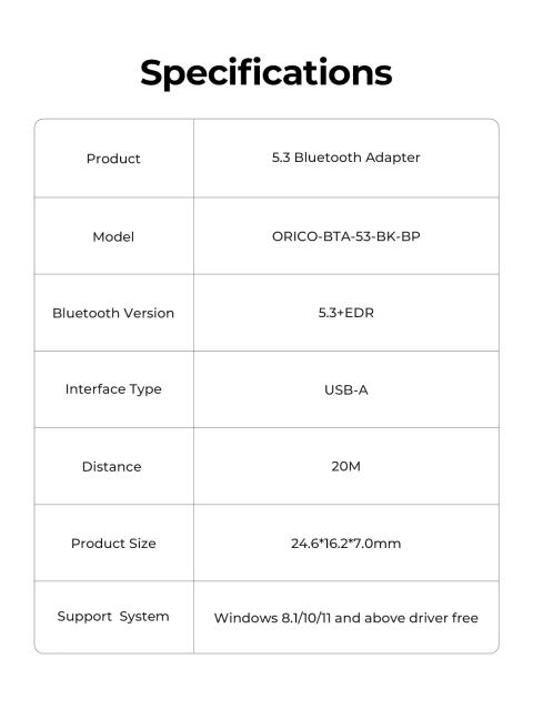 Адаптер Orico Bluetooth 5.0 USB, Black