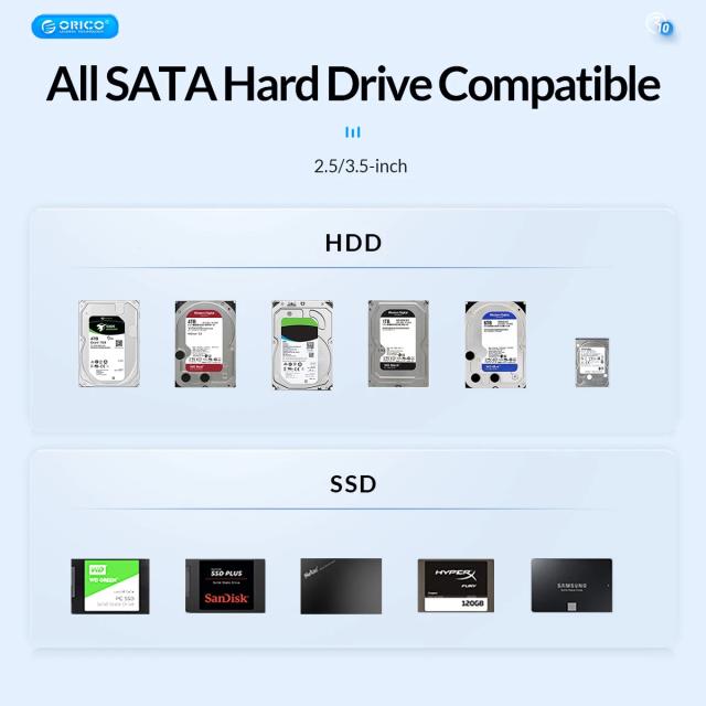 Докинг станция Orico HDD/SSD Dock - 2 BAY Offline Clone 2.5/3.5 USB-C/USB-A