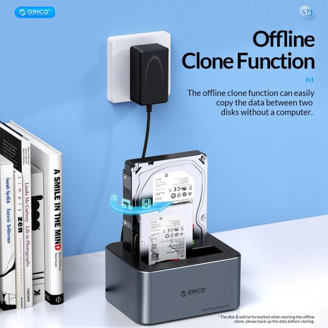 Докинг станция Orico HDD/SSD Dock - 2 BAY Offline Clone 2.5/3.5 USB-C/USB-A