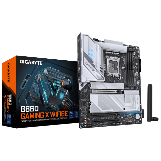 Дънна платка GIGABYTE B860 GAMING X WIFI 6E, LGA 1851, 4x DDR5, 3x M.2, 4x SATA 6Gb/s, Wi-Fi 6E, BLUETOOTH 5.3, HDMI, DP. ATX