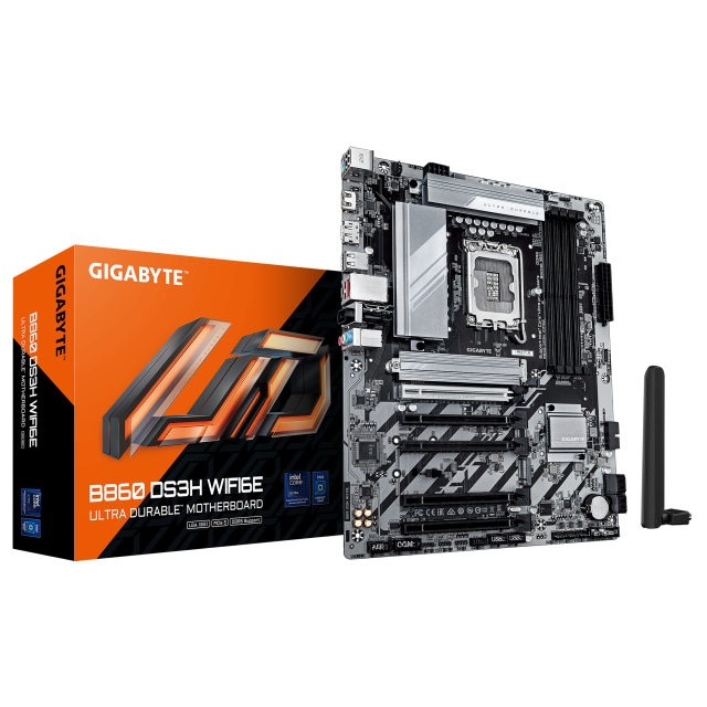 Дънна платка GIGABYTE B860 DS3H WIFI 6E, LGA1851, 4x DDR5, 2x M.2, 4x SATA 6Gb/s, Wi-Fi 6E, BLUETOOTH 5.3, HDMI, DP. ATX