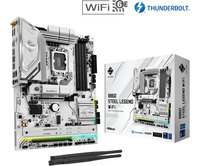 Дънна платка ASRock B860 STEEL LEGEND WIFI 6E, LGA1851, 4x DDR5, 3x M.2, 4x SATA 6Gb/s, Wi-Fi 6E, BLUETOOTH 5.3, HDMI, DP. ATX