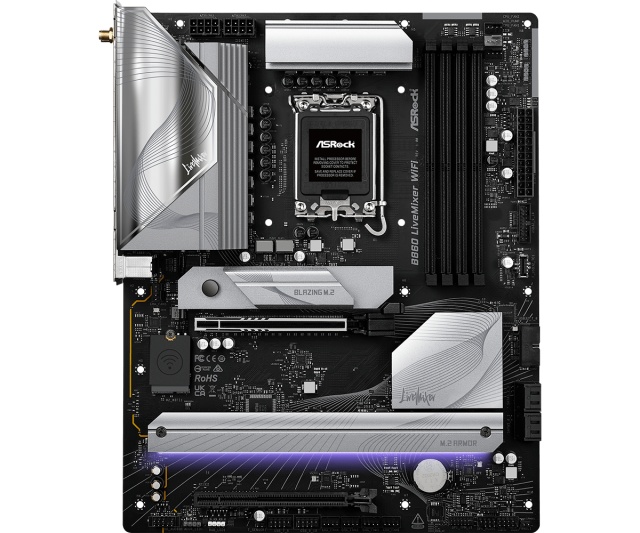 Дънна платка ASRock B860 LiveMixer WIFI 6E, LGA1851, 4x DDR5, 3x M.2, 4x SATA 6Gb/s, Wi-Fi 6E, BLUETOOTH 5.3, HDMI. ATX