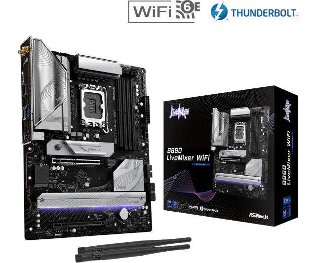 Дънна платка ASRock B860 LiveMixer WIFI 6E, LGA1851, 4x DDR5, 3x M.2, 4x SATA 6Gb/s, Wi-Fi 6E, BLUETOOTH 5.3, HDMI. ATX