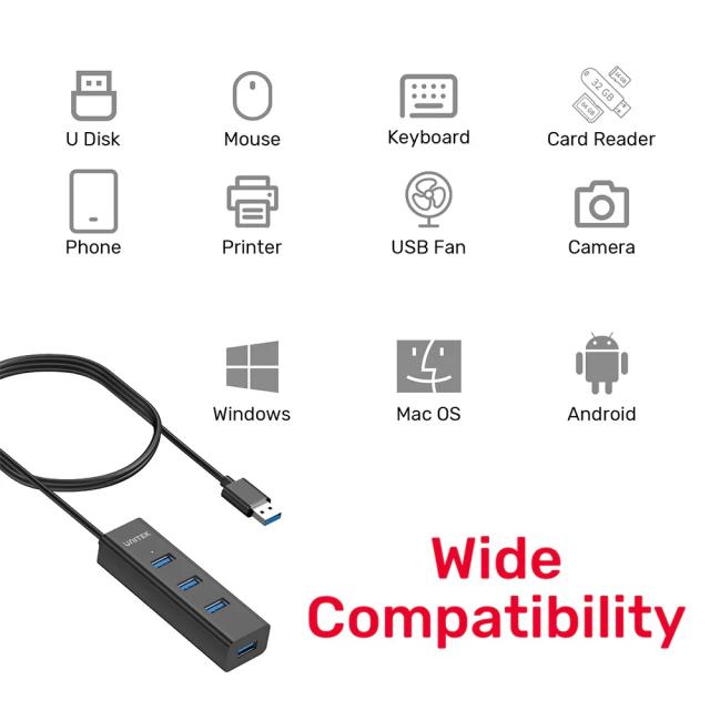 USB хъб Unitek 4-портов, 4 x USB 3.0, 1.2m, USB 3.0/2.0