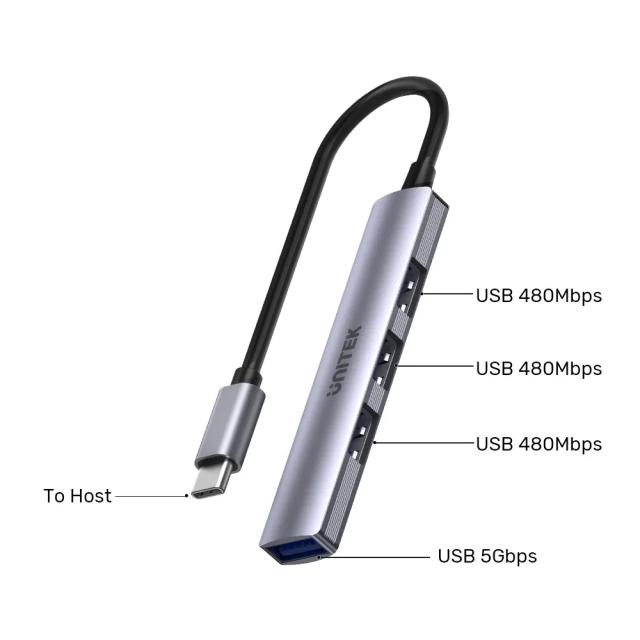 Хъб Unitek H1208B 4-портов USB3.0/2.0, USB Type-C