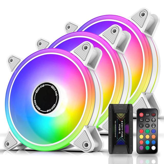 Комплект вентилатори EZDIY-FAB Moonlight White RGB PWM, 3x 120mm, 4-Pin PWM 