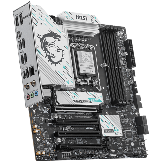 Дънна платка MSI PRO B860M GAMING PLUS WIFI, LGA1851, 4x DDR5, 3x M.2, 4x SATA 6G, Wi-Fi 7 / Bluetooth 5.4, HDMI, DP, mATX 