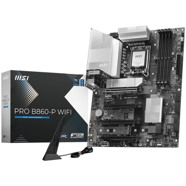 Дънна платка MSI PRO B860-P WIFI, LGA1851, 4x DDR5, 3x M.2, 4x SATA 6G, Wi-Fi 7 / Bluetooth 5.4, HDMI, DP, ATX 