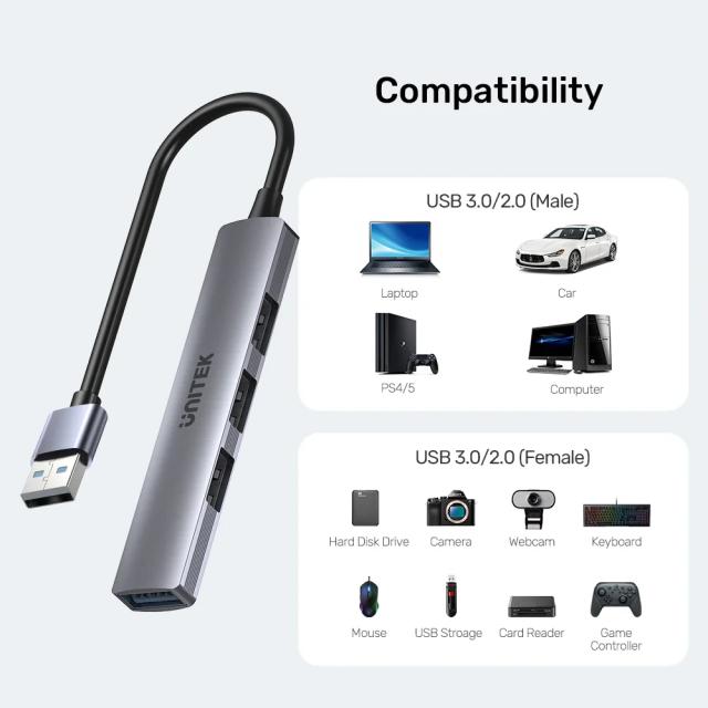 USB хъб Unitek 4-портов, 1 x USB 3.0, 3 x USB2.0, USB 3.0/2.0