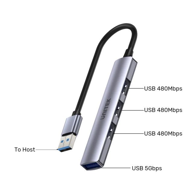 USB хъб Unitek 4-портов, 1 x USB 3.0, 3 x USB2.0, USB 3.0/2.0