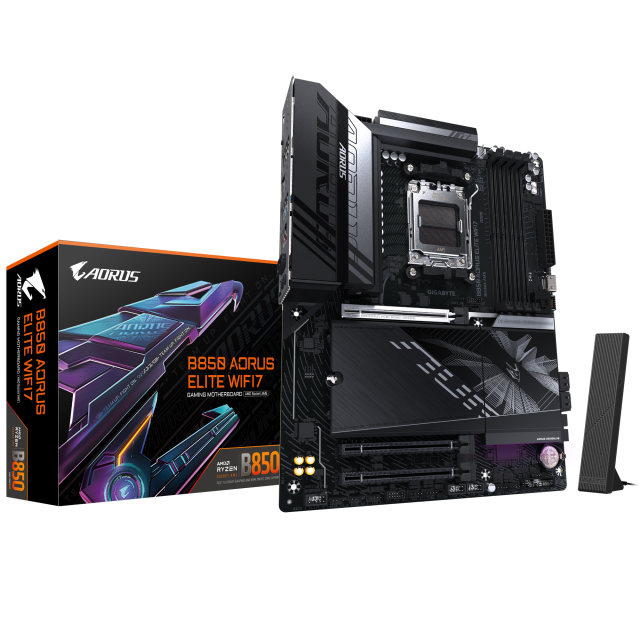 Дънна платка GIGABYTE B850 AORUS ELITE WIFI7, AM5, 4x DDR5, 3x M2, 4 x SATA 6Gb/s, Wi-Fi 7/Bluetooth V5.4, DP, ATX