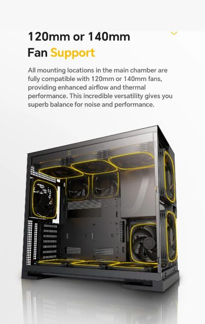 Кутия Geometric Future Model 5 Vent Black/Yellow, Middle Tower, 1 x USB 3.2 Gen 2 Type-C, 2 x USB 3.0, HD Audio x 1, EATX / ATX / mATX / Mini-ITX