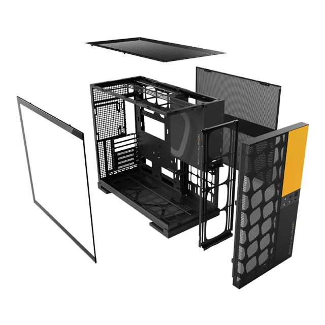 Кутия Geometric Future Model 5 Vent Black/Yellow, Middle Tower, 1 x USB 3.2 Gen 2 Type-C, 2 x USB 3.0, HD Audio x 1, EATX / ATX / mATX / Mini-ITX