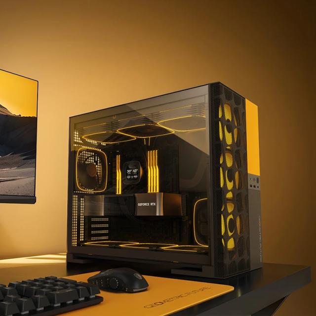 Кутия Geometric Future Model 5 Vent Black/Yellow, Middle Tower, 1 x USB 3.2 Gen 2 Type-C, 2 x USB 3.0, HD Audio x 1, EATX / ATX / mATX / Mini-ITX