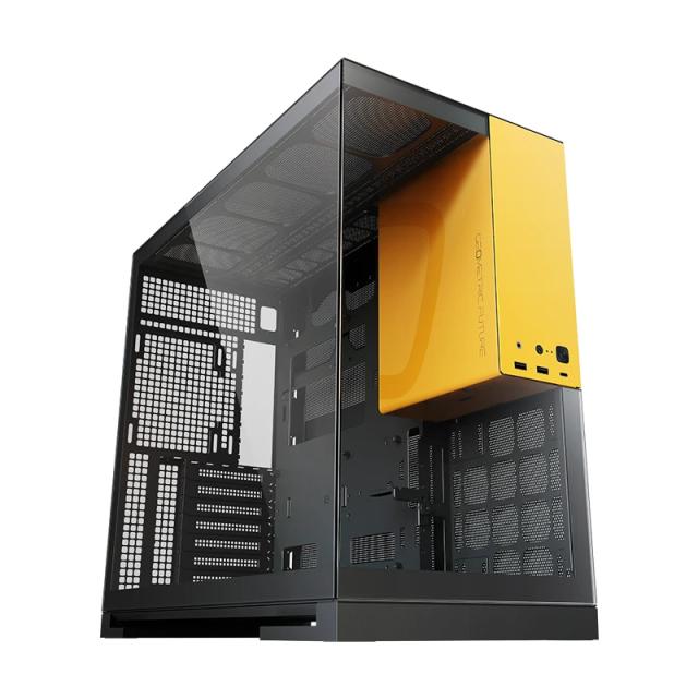 Кутия Geometric Future Model 5 Black/Yellow, Middle Tower, 1 x USB 3.2 Gen 2 Type-C, 2 x USB 3.0, HD Audio x 1, EATX / ATX / mATX / Mini-ITX