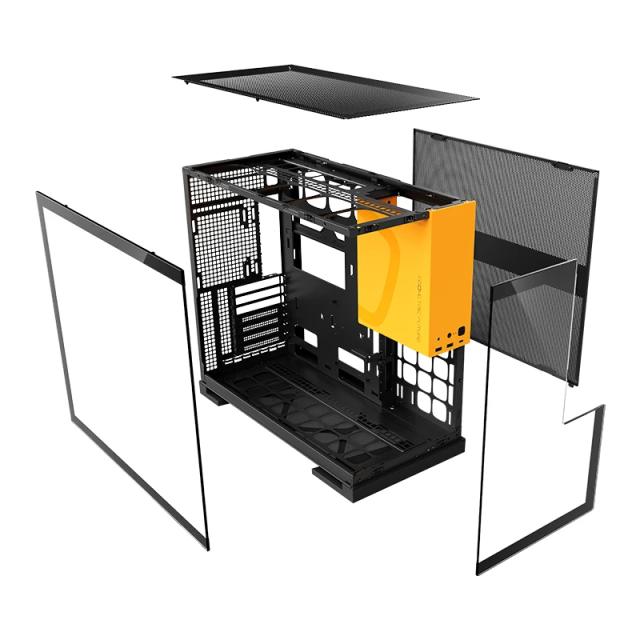 Кутия Geometric Future Model 5 Black/Yellow, Middle Tower, 1 x USB 3.2 Gen 2 Type-C, 2 x USB 3.0, HD Audio x 1, EATX / ATX / mATX / Mini-ITX