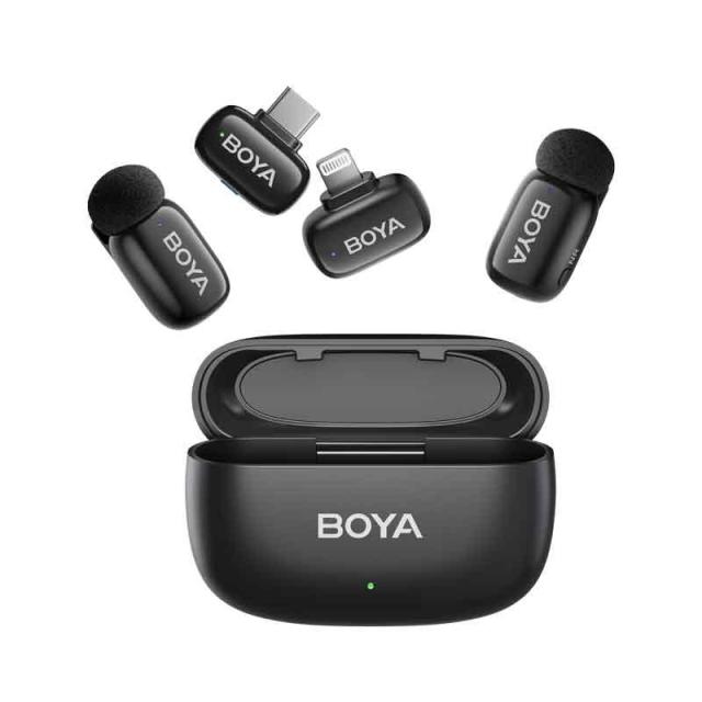 Безжична микрофонна система BOYA Mini 12, 20 Hz - 20 kHz, -42 dB, USB Type-C, Lightning