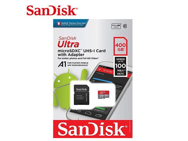 Карта памет SANDISK Ultra microSDXC, 400GB, Class 10, UHS-I A1, 98 MB/s с адаптер SD 