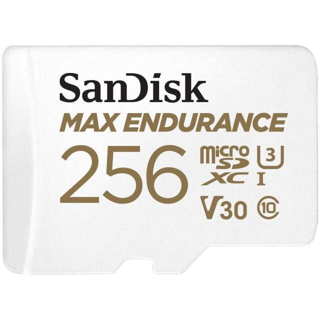 Карта памет SANDISK MAX Endurance micro SDXC UHD, 256GB, V30, Class 10, скорост на четене 100MB/s, с адаптер SD