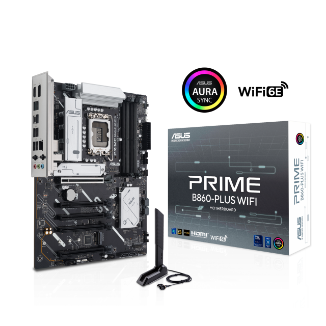 Дънна платка ASUS PRIME B860-PLUS WIFI, LGA1851, 4x DDR5, 2x M.2, 4x SATA 6Gb/s, Wi-Fi 6E, Bluetooth v5.3, HDMI, DP, ATX