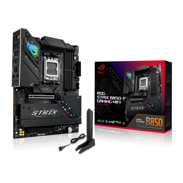 Дънна платка ASUS ROG STRIX B850-F GAMING WIFI, AM5, 4x DDR5, 4x M.2, 2x SATA 6Gb/s, Wi-Fi 7, Bluetooth v5.4, HDMI, DP, ATX