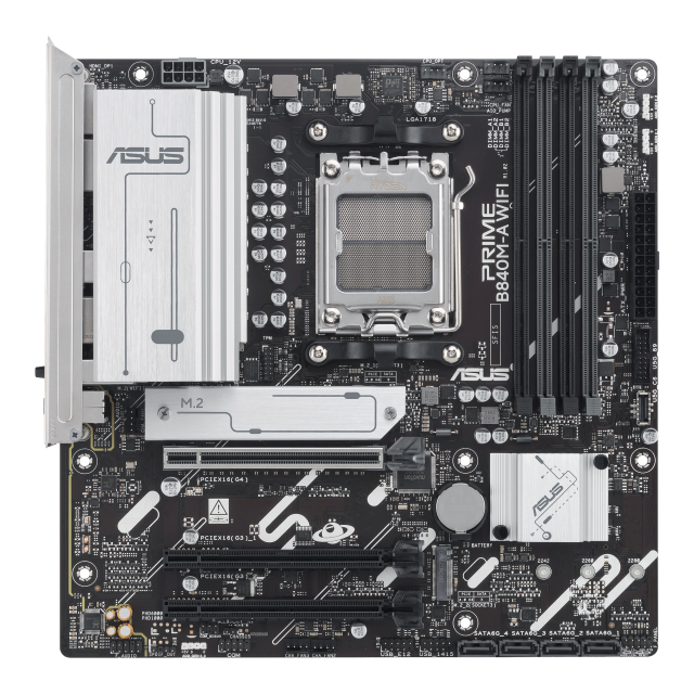 Дънна платка ASUS PRIME B840M-A WIFI, AM5, 4x DDR5, 3x M.2, 4x SATA 6Gb/s, Wi-Fi 6E, Bluetooth v5.3, HDMI, 2x DP, Micro ATX