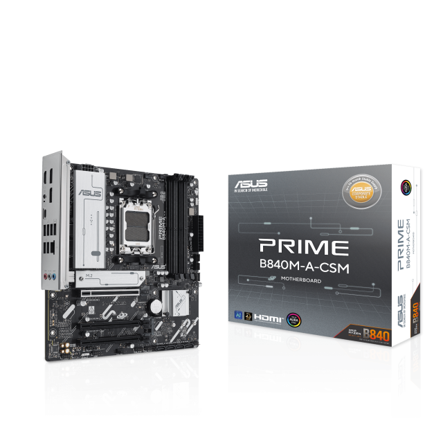  Дънна платка ASUS PRIME B840M-A-CSM, AM5, 4x DDR5, 3x M.2, 4x SATA 6Gb/s, HDMI, 2x DP, Micro ATX