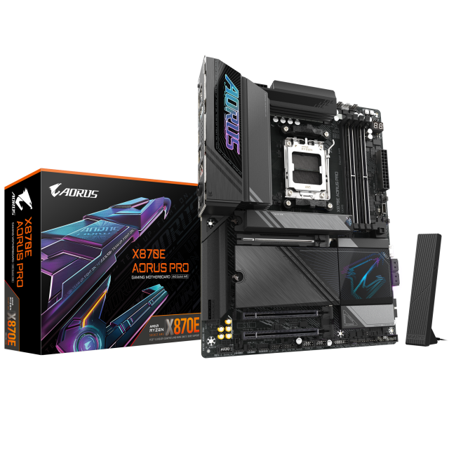 Дънна платка GIGABYTE X870E AORUS PRO WIFI 7, AM5, 4 x DDR5, 4 x M.2, 4 x SATA 6Gb/s, Wi-Fi 7, Bluetooth v5.3, HDMI, ATX