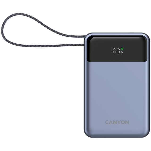 Външна батерия Canyon power bank OnPower PB-600, 20 000mAh, 1x USB-A, 1x USB-C, дисплей, Dark Grey